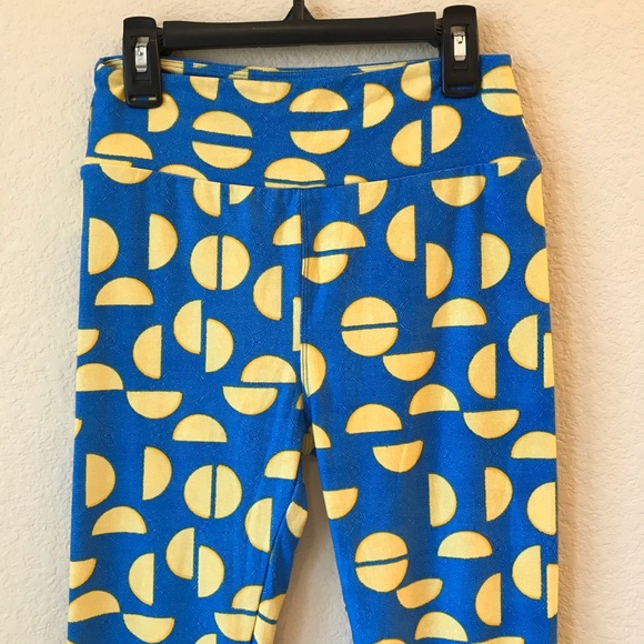 Lularoe Leggings Tights One Size Half Circles Print Blue Yellow - Picture 4 of 9